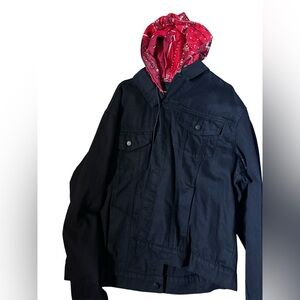 New with tags hooded black denim jacket.